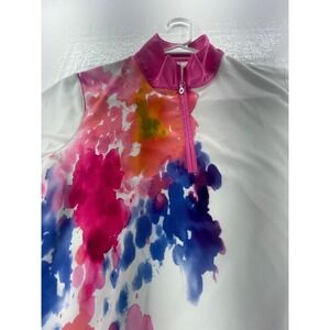 EP New York Golf Polo Shirt Abstract‎ Print Short Sleeve Pink White Medium